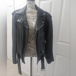 LG Black Leather Vintage Biker Jacket Size M